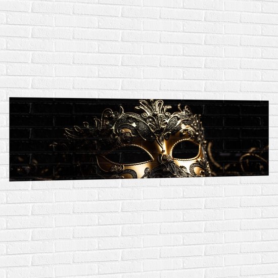Muursticker - Masker - Zwart - Goud - 150x50 cm Foto op Muursticker