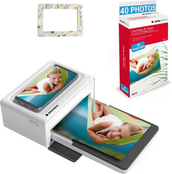 Foto: Agfa photo pack imprimante realipix moments cartouches et papiers 40 photos joli cadre magn tique impression bluetooth photo 10x15 cm ios et android 4pass sublimation thermique blanc