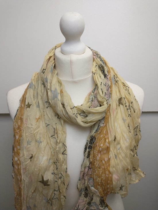Lange dames sjaal Kaelynn gebloemd motief beige zwart wit grijs olijfgroen geel roze