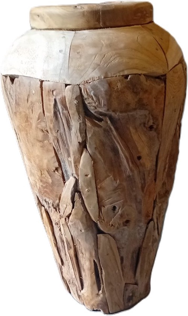 Koloniaal Teakhuis-Teakhouten Vaas-Decoratievaas-Hergebruikt teak-model middel 60cm