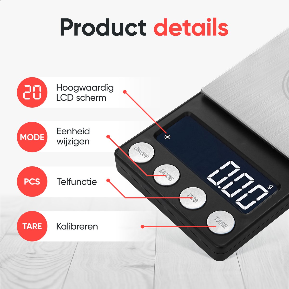 Kitchenwell digitale mini precisie keukenweegschaal - 0,01 tot 200 gram - 14.2 x 7.5 cm - pocket scale USB oplaadbaar - weegschaal keuken - zwart — cadeau in Kookcadeaus - foto 3