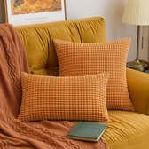 Zachte, effen, decoratieve, vierkante corduroy kussensloop met grote maïskorrels, kussenhoes voor sofa, slaapkamer, 20 x 20 inch / 50 x 50 cm, set van 2, oranje
