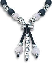 Designed4dogs Stijlvolle halsketting rijkelijk gevuld met NATUURSTEEN ROZEN KWARTS handgemaakt paracord halssieraad halsketting halsband sieraad accessoire voor hond honden Maat L 41-50 CM
