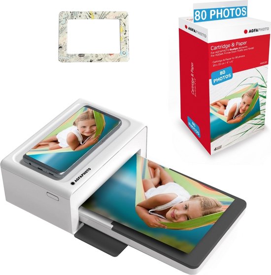 Foto: Agfa photo pack imprimante realipix moments cartouches et papiers 80 photos joli cadre magn tique impression bluetooth photo 10x15 cm ios et android 4pass sublimation thermique blanc