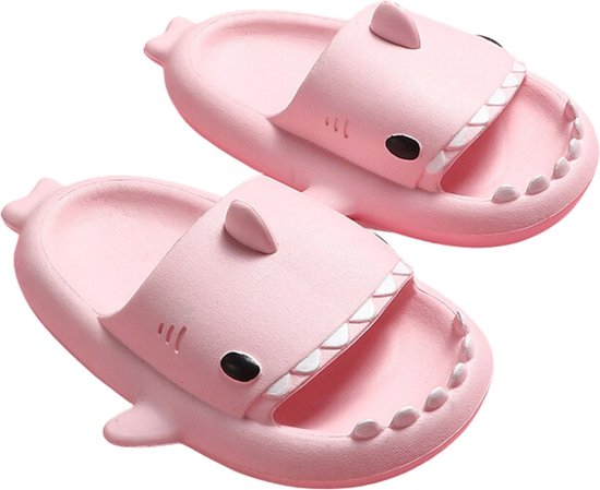 Kinderslippers - slippers kinderen haai roze - meisjes 7-8 jaar - maat 30-31 - anti-slip - pantoffels