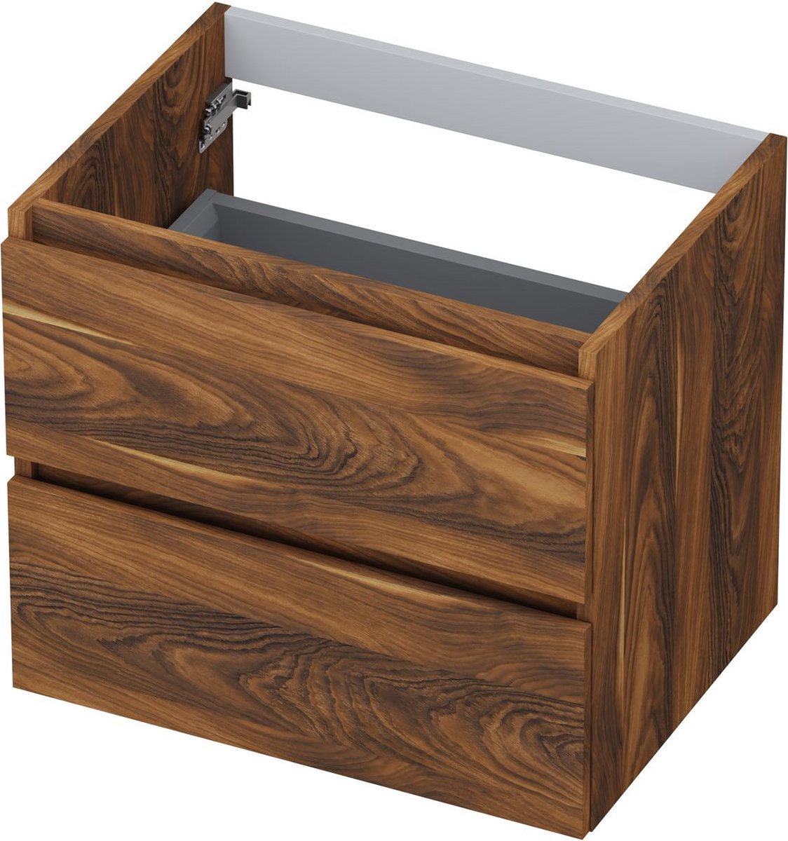INK® wastafelonderkast 2 laden greeploos met houten keerlijst 60x45x52cm, noten