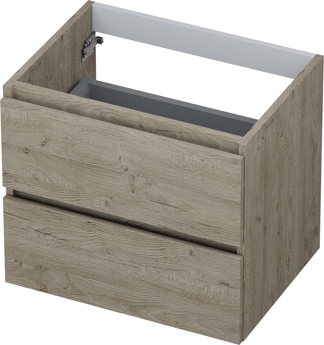 INK® wastafelonderkast 2 laden greeploos met houten keerlijst 60x45x52cm, greige eiken