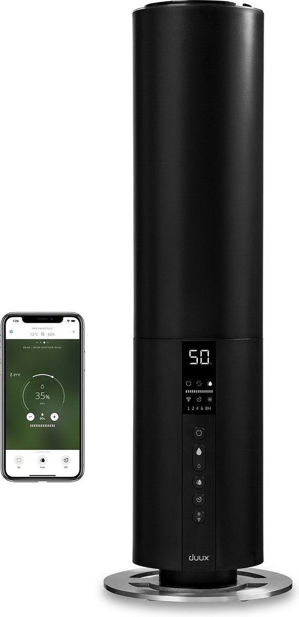Duux Beam 2 Smart Luchtbevochtiger DXHU10 - Luchtbevochtiger met Hygrometer - Aromatherapie - Zwart
