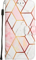 Peachy Rose Marble Wallet kunstleer hoesje voor iPhone 12 en 12 Pro - wit en roze