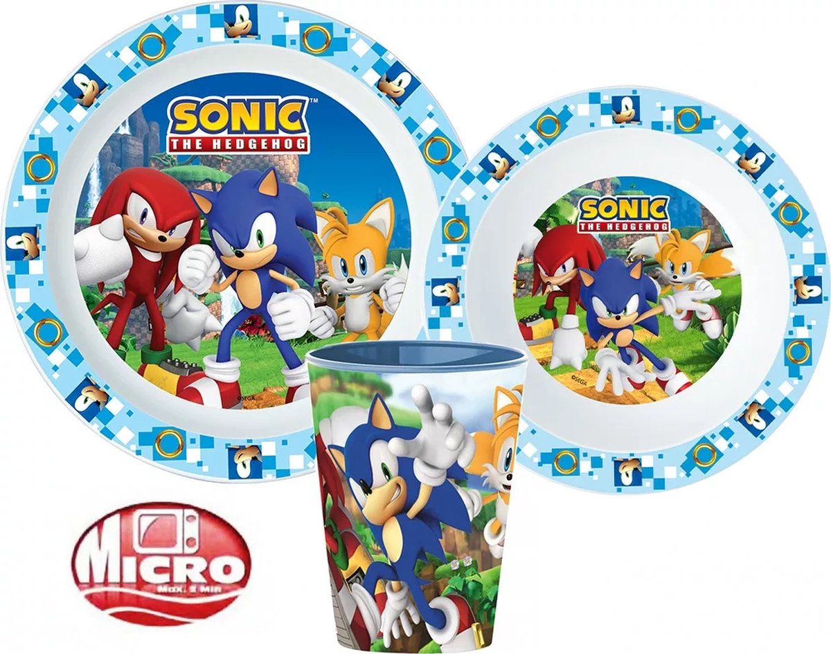 Sonic The Hedgehog Ontbijtset - 3 delig - Sonic Servies - BPA Vrij - Lunchsetje - Sonic Bord - Sonic Beker - Cadeau Jongen 5 Jaar - Cadeau Jongen 3 Jaar - Verjaardagscadeau Jongen - Cadeau Kind
