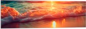 Acrylglas - Zee - Water - Schuim - Zand - Zon - Zonsondergang - Kleuren - 120x40 cm Foto op Acrylglas (Wanddecoratie op Acrylaat)