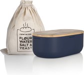 LARS NYSØM Boîte à pain Boîte à pain en métal avec sac à pain en lin pour une fraîcheur durable Boîte à pain avec couvercle en bambou de haute qualité, peut être utilisée comme planche à découper