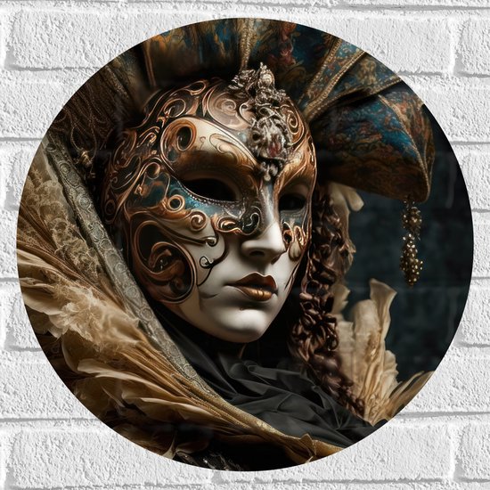 Muursticker Cirkel - Masker - Carnaval - Kleuren - Gezicht - 50x50 cm Foto op Muursticker