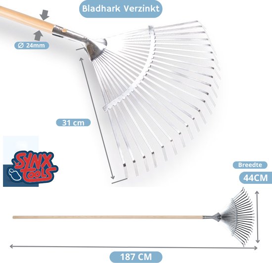 Synx Tools Bladhark 22 Tanden Metaal - Gazonhark - Bladhark - Harken - hark met steel 160 cm -Hark van Synx Tools — afbeelding 5