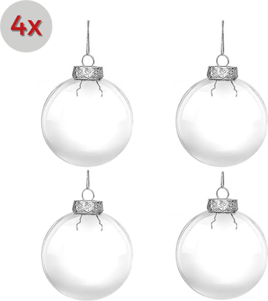 4 stuks Transparante kerstversiering DIY kerstballen - 8 cm - Kerstbal - Kerstballenset - Ornament - Kerstboomdecoratie - Kerstornamenten