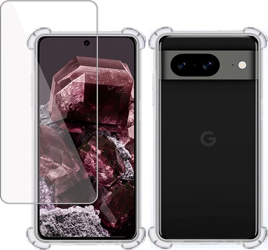 Hoesje geschikt voor Google Pixel 8 + Screenprotector – Tempered Glass - Extreme Shock Case Transparant