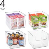Opbergbak - voorraadbak/voedselopberger/opbergbox - ideaal in keukenkasten of koelkasten - open bovenkant - doorzichtig - per 4 stuks verpakt