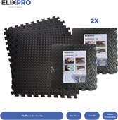 ElixPro Ondervloer | 2 verpakkingen van 6 tegels - Zwembadtegels - Ondergrond tegels - Fitnesstegels - Vloertegels - Foam tegels - 40x40CM - 1CM dik - Inclusief 12 randen - Zwart