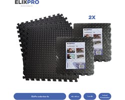 ElixPro Ondervloer | 2 verpakkingen van 6 tegels - Zwembadtegels - Ondergrond tegels - Fitnesstegels - Vloertegels - Foam tegels - 40x40CM - 1CM dik - Inclusief 12 randen - Zwart