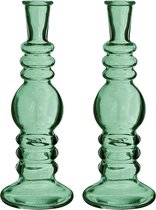Ideas 4 Seasons Bloemenvaas Florence - 2x - groen glas - helder - D8,5 x H23 cm