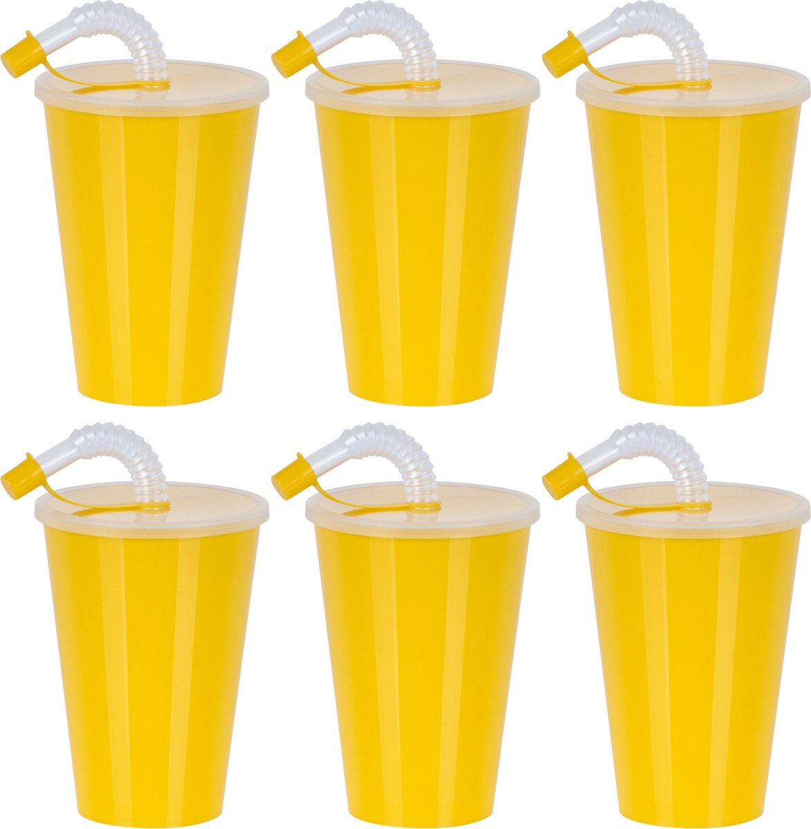 Goedkoopste Juypal Drinkbeker met deksel en rietje - 12x - geel - kunststof - 450 ml - 12 x 9 cm