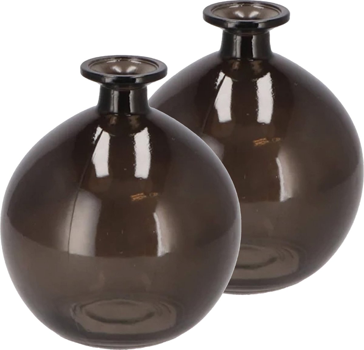 DK design Bloemenvaas rond model - 2x - helder gekleurd glas - zwart - D13 x H15 cm Antraciet