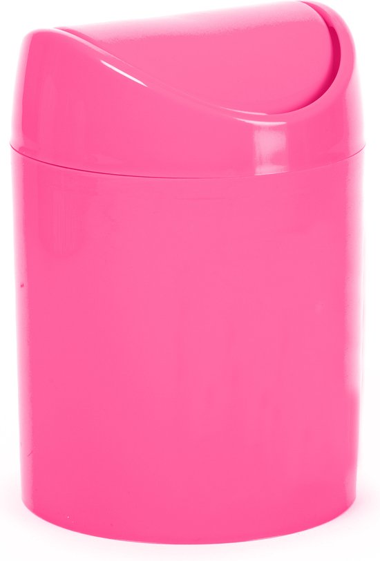 Plasticforte Mini prullenbakje - fuchsia roze - kunststof - klepdeksel - keuken aanrecht/tafel model - 1,4 L - 12 x 17 cm
