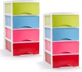 PlasticForte ladeblokje/bureau organizer - 2x - 4 lades - multi kleuren - L26 x B36 x H49 cm