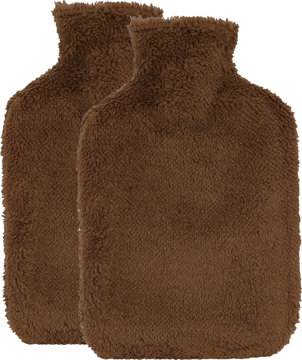 Goedkoopste H&S Collection Warmwaterkruik - 2x - met extra zachte hoes - chocolade bruin - 1,75L - kruik