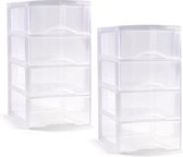 PlasticForte ladeblokje/bureau organizer - 2x - 4 lades - transparant - L26 x B37 x H49 cm