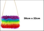 Tasje regenboog print pluche - 30cm x 22cm - Themafeest rainbow fun love verjaardag festival carnaval optocht