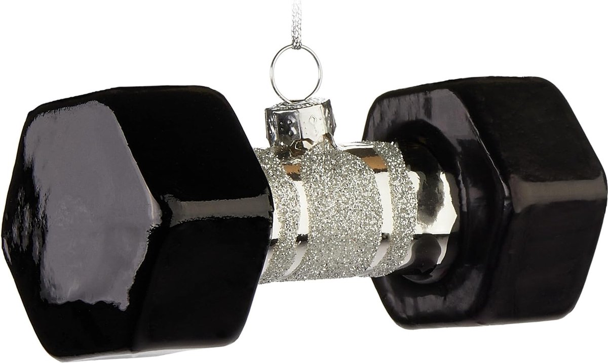 BRUBAKER Halterschijf - Handgeschilderde Kerstbal Van Glas - 10 Cm Boom Bal Dumbbell - Kerstdecoratie Voor Krachtsporters En Sporters - Mondgeblazen Kerstboomversiering - Fitness Hanger Figuur