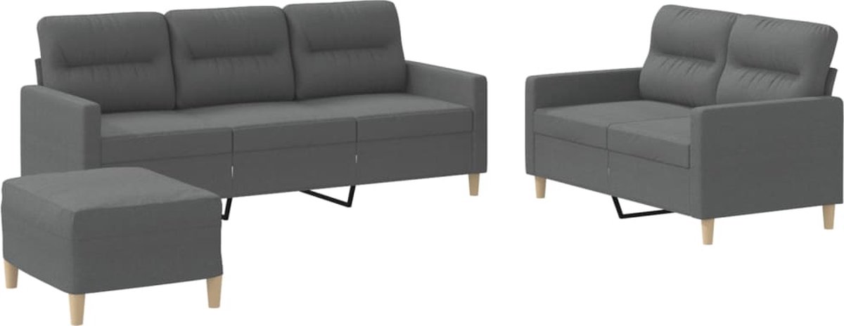 vidaXL - 3-delige - Loungeset - met - kussens - stof - donkergrijs