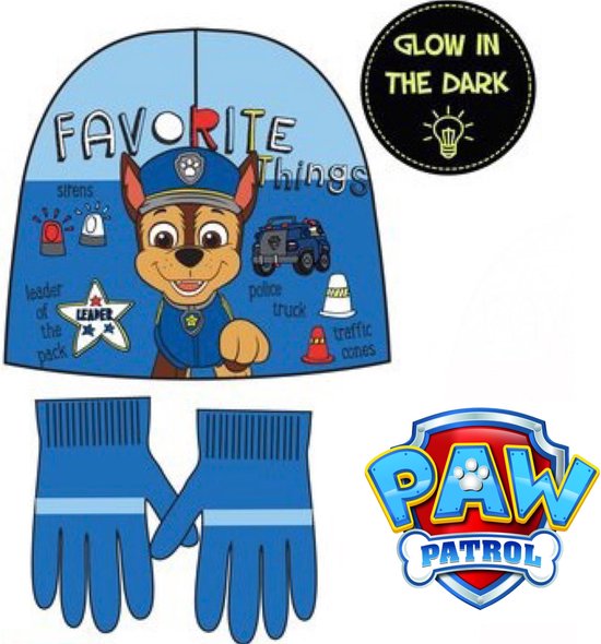 Paw Patrol Set - Muts + Handschoenen - Blauw - 52 cm hoofdomtrek - ± 2-4 jaar