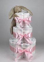 Chouette-Chouette | Luiertaart Meisje | Kraamcadeau | Geboorte Meisje | Babyshower | Tuttle Konijn Richie Beige - Roze