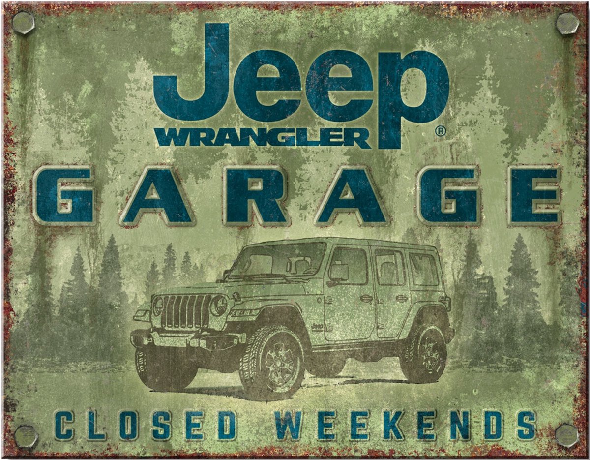 Desperate Enterprises Jeep Garage . Metalen wandbord 40,5 x 31,5 cm. meerkleurig