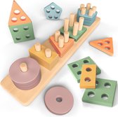 Montessori Stapel- en Sorteerspeelgoed 1 2 3 Jaar - Houten Activiteit en Ontwikkelingsspeelgoed in Pastelkleuren - Montessori Spellen voor Peuters van 1 jaar
