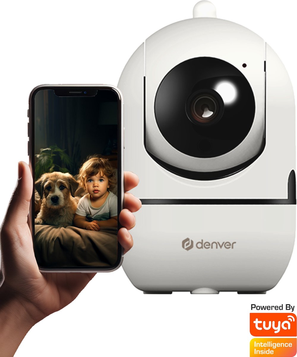 Denver Beveiligingscamera Indoor - Huisdiercamera - Camera met Nachtzicht - Tuya App - WiFi - HD - Bewegingsdetectie - IIC172 - Wit