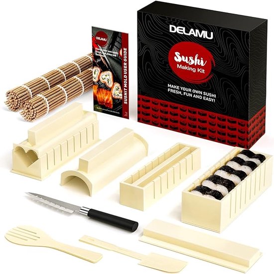 Delamu Sushi Making Kit, Sushi Maker voor beginners, 8 vormen DIY Sushi  Making Set, 13
