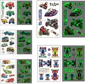 Tattoo kids - Lichtgevend - set - 5 vellen - kindertattoos - Glow in the dark - Monstertruck - Motor - Racewagen - Racemotor - Monstertrucks