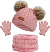Accessoires d'hiver pour enfants garçons et filles (3-8 ans) - Bonnet enfant - Ensemble bonnet, écharpe et gants tricotés