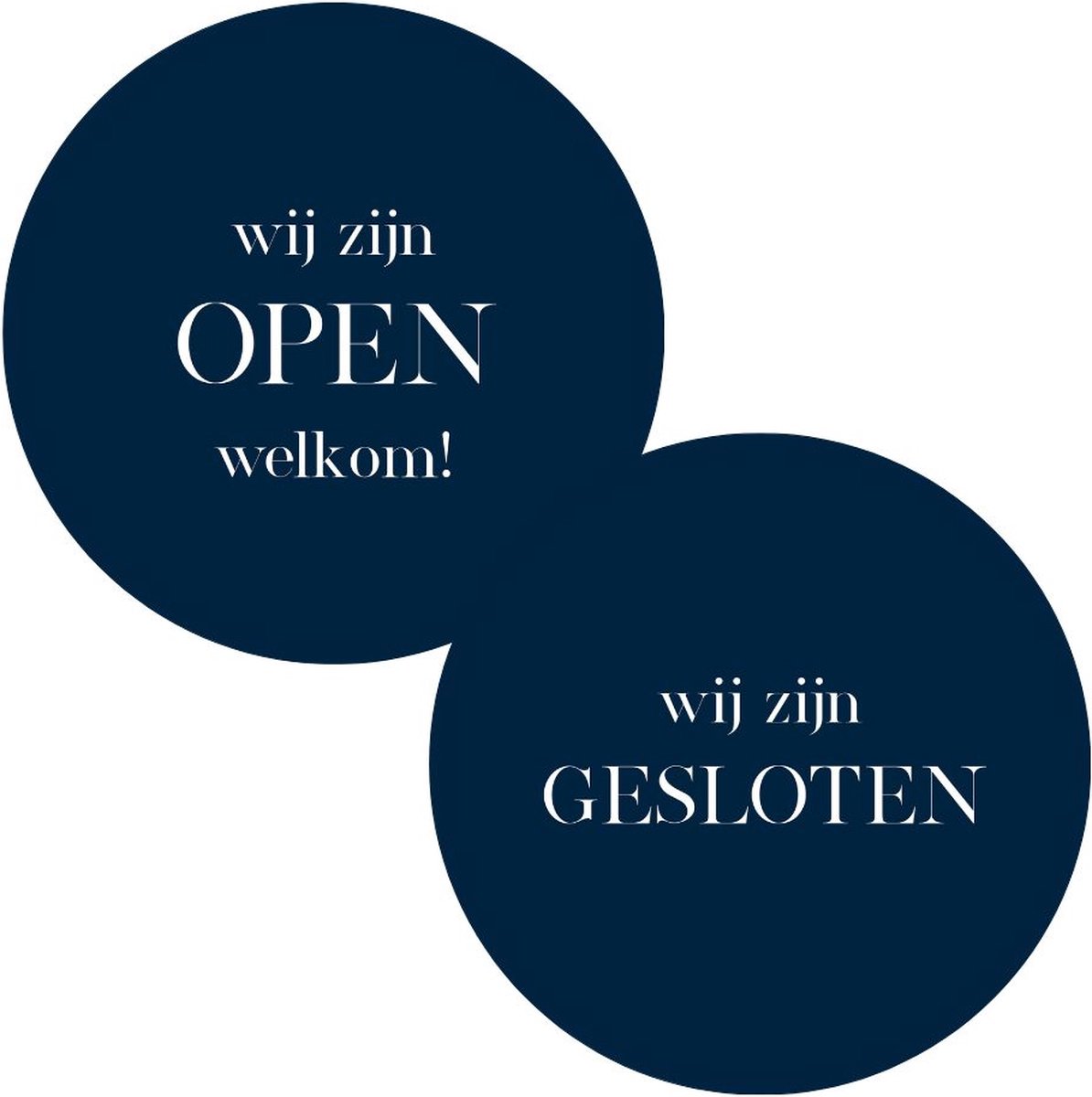 Open / Gesloten Bordje voor winkel of bedrijf Donkerblauw | Deurbordje | Dia 25,5 cm | Dubbelzijdig | Inclusief koord & zuignap