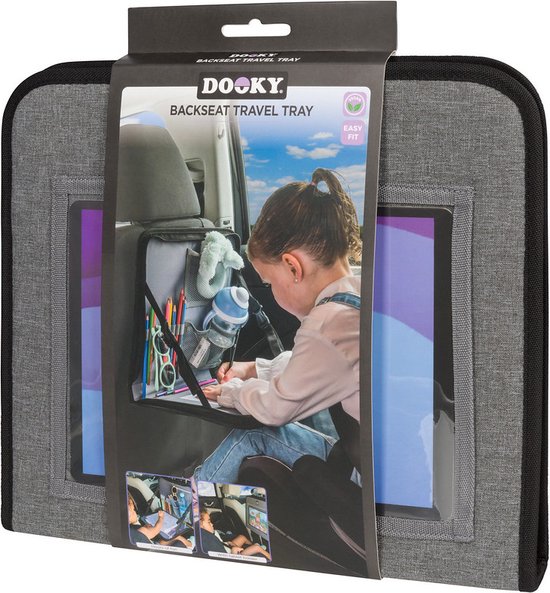 Dooky - Autostoel Backseat Travel Tray - Grijs - Tablet houder - Opvouwbaar - Geïntegreerd tafeltje met verstelbare hoek en opstaand randje - Dooky®