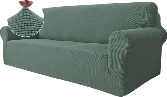Stretch Sofa Cover 3 Seater, Elastic Sofa Cover with Armrests, Jacquard Couch Cover, Non-Slip, Washable Sofa Cover Protector for Dogs Pets, Verde Claro