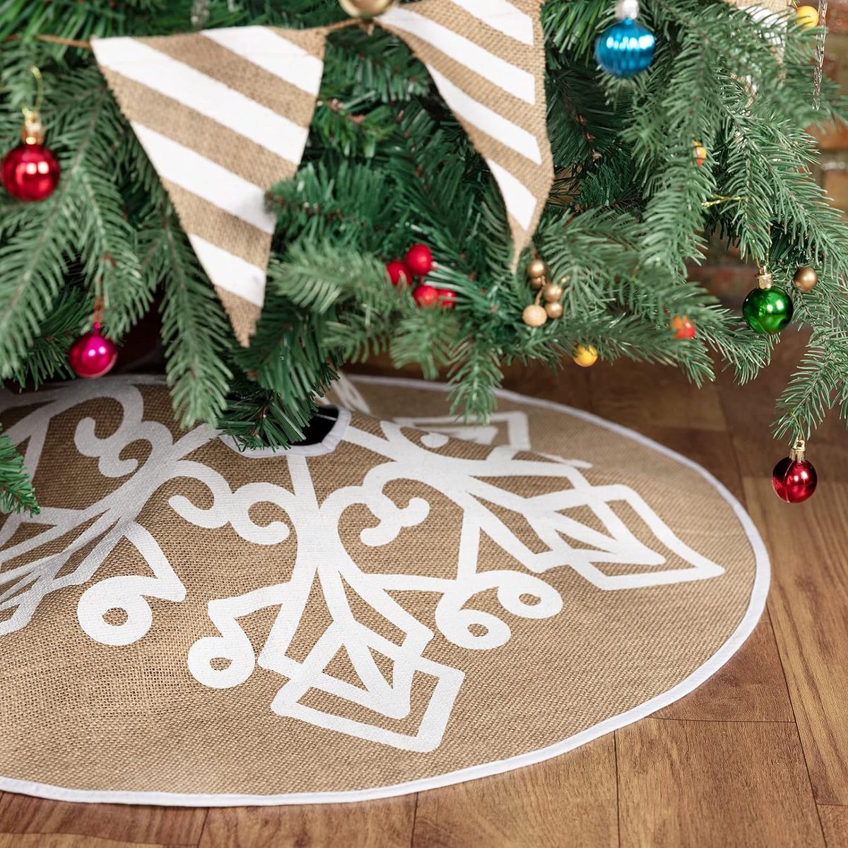 Grande Jupe De Sapin De Noël, 122 Cm Tapis De Noël Rustique Avec