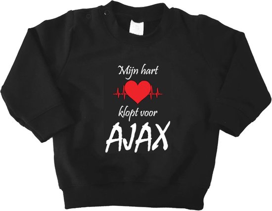 Mooie Baby Trui Sweater "Mijn hart klopt voor AJAX" Amsterdam Zwart/wit/rood/wit Met Lange Mouwen Warm Maat 80 Unisex