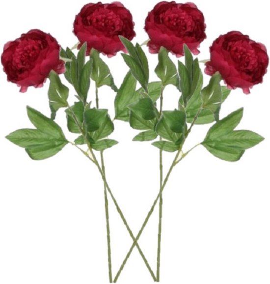 Set van 4x stuks donker roze pioenrozen/roos kunstbloemen 76 cm - Kunstbloemen boeketten