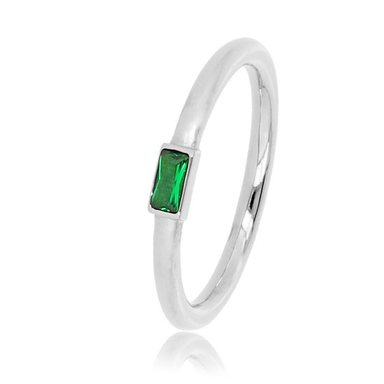 My Bendel - Ring zilverkleurig met een kleine groene glassteen - Ring zilverkleurig met een kleine groene glassteen - Met luxe cadeauverpakking