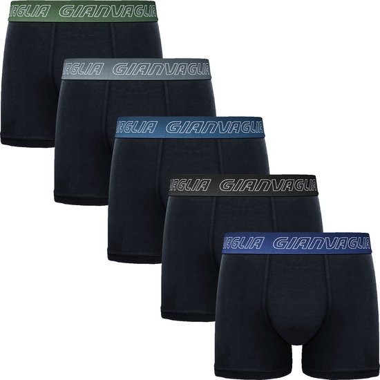 Heren Boxershort - 5 Pack - Katoen - Maat M - Zwart - Effen - Gekleurde Band - Ondergoed Heren - Onderbroeken Heren