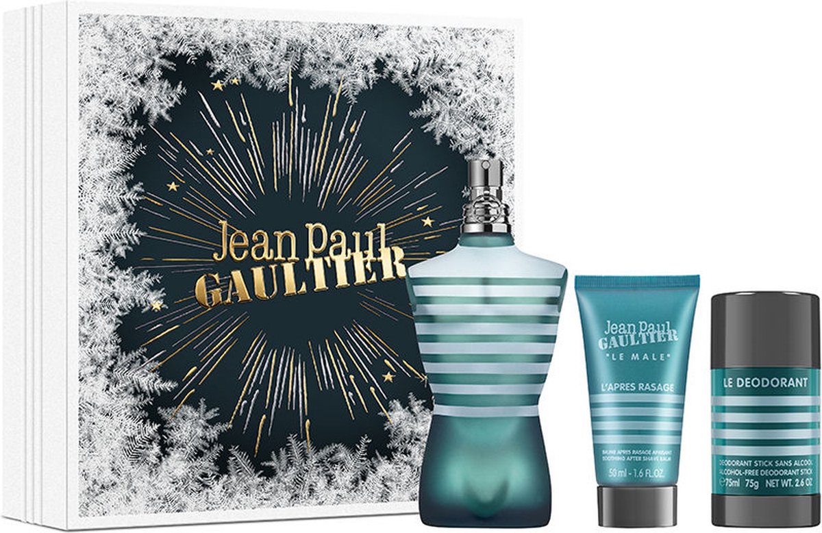 Goedkoopste Jean Paul Gaultier Le Male Giftset - 125 ml eau de toilette spray 50 ml aftershave balm 75 ml deostick - cadeauset voor heren